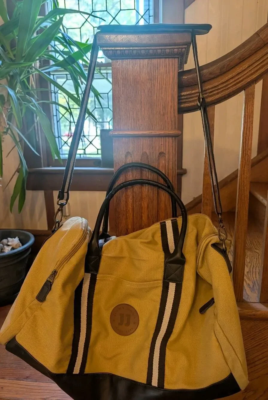 Heritage Supply Co. x Jimmy John's tan canvas weekender duffel bag